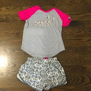 PUMA barely used shirt & shorts set girl s 8-10
